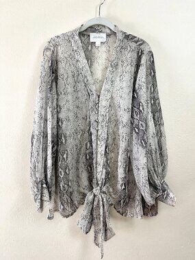Mare Mare Grey Snake Print Semi-Sheer Long Puff Sleeves Loose Fit Blouse Size L